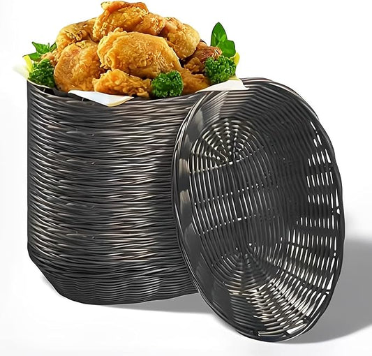 Cheardia 12 Pack Plastic Oval Basket, 8.6 X 6.3 X 2.1 Inch Woven Bread Baskets for Serving Small Empty Gift Baskets, Imitation Rattan Basket for Kitchen Restaurant Centerpiece Display - Dark Brown