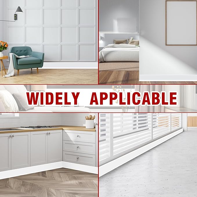Vinyl Baseboard Molding Trim 3 Inch x 20 Feet Peel and Stick Baseboard Trim Flexible PVC Cove Base Moulding Self-Adhesive Trim for Garage Bathroom Cabinet Floor Walls, White
