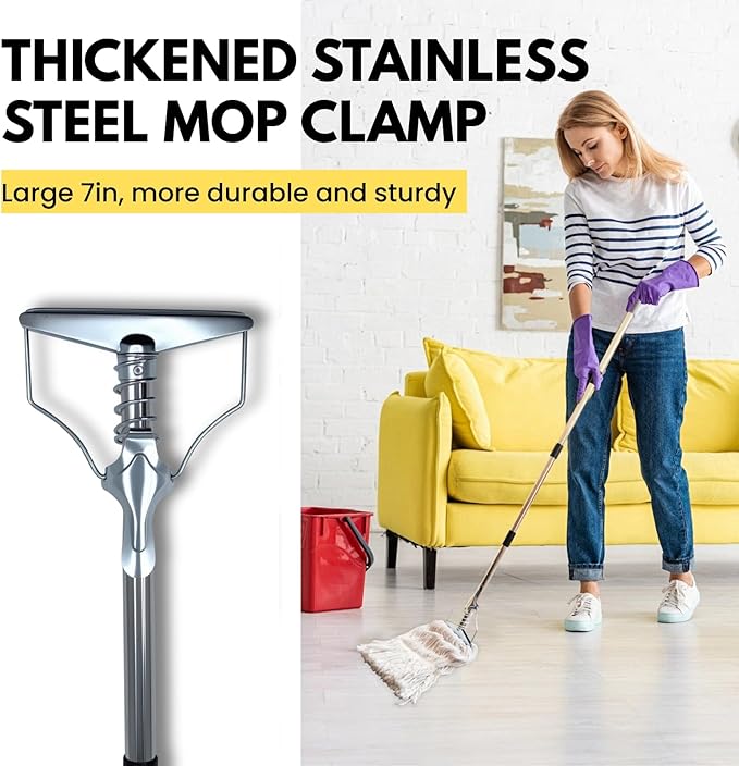 Heavy Duty Commercial Industrial Mop，59in Looped-End String Wet Cotton Mops for Floor Cleaning，Suitable for Home, Workshop and Garage Floor Cleaning Including 2 Mop Head Replacements (Blue + White)