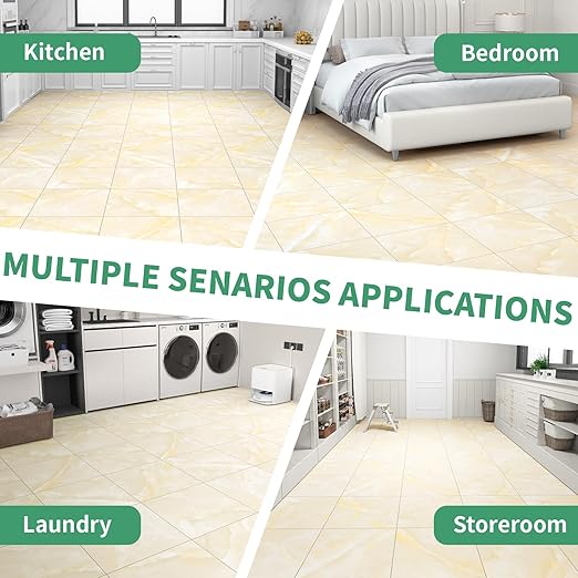 40-Pack Peel and Stick Floor Tiles Vinyl Floor 12 x 12 inch Self Adhesive Waterproof Flooring Planks DIY for Bathroom, Kitchen, Living Room, RV, Cover 40 Sq. Ft, Ivory Beige Vein Marble