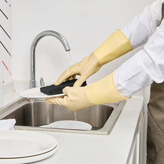 Restaurantware Cleaning Gloves Case of 10 Rubber 22 mil Household Gloves Chemical-Resistant Puncture-Resistant Abrasion-Resistant Yellow