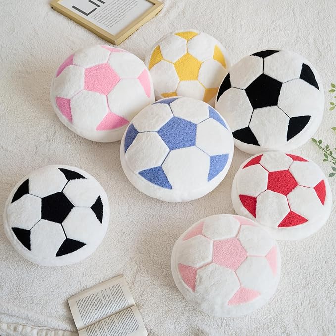Soccer Pillow,12" Soccer Shaped Pillow Butt Cushion Seating Cushion with Faux Rabbit Fur,Round Soccer Throw Pillow Room Décor for Sofa Couch Living Room (Light Pink)