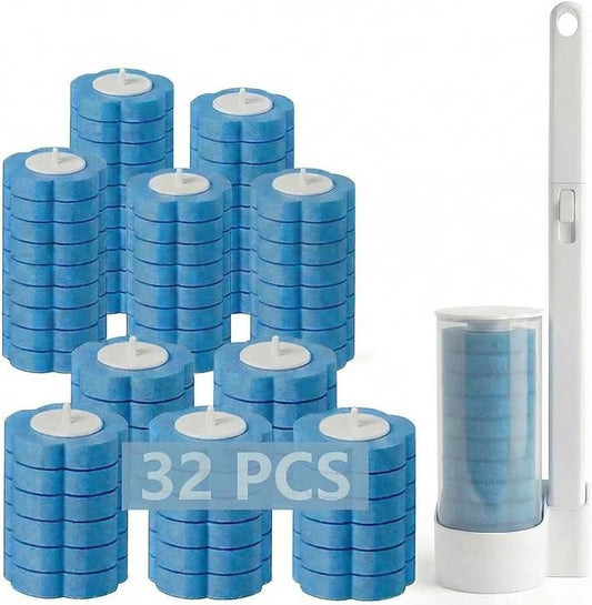 Disposable Toilet Brush for Bathroom Cleaning, Deep Cleaning Toilet Bowl Cleaner with Replaceable Heads, Hygienic Storage Design,House Warming Gifts New Home (White-Full Set with 32 Refills)