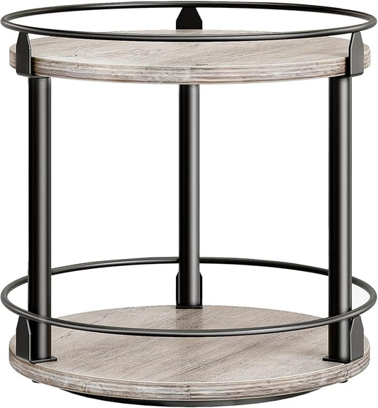 Lazy Susan Organizer, Rotating Spice Rack, 2 Tier Spice Turntable Organizer, Industrial Turntable Spice Holder, for Kitchen Countertop and Cabinet, Compact and Versatile, Greige SR22BG
