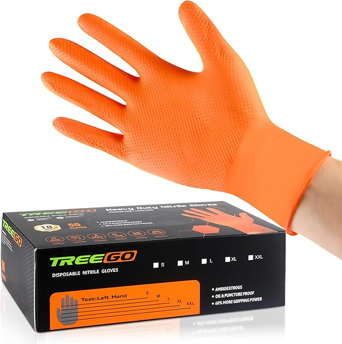 TREEGO 10 Mil Nitrile Gloves Large - Disposable Heavy Duty Rubber Gloves, Double Diamond Texture Mechanic Gloves, Latex Free Industrial Work Gloves for Garage & Tools, 50 Count Large