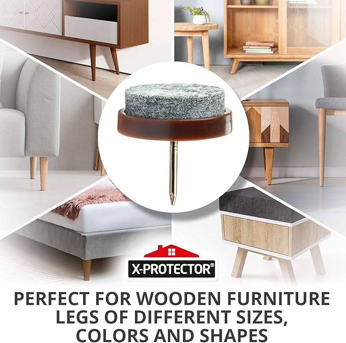 Nail-on Felt Pads X-PROTECTOR 40 PCS - 0.8" Felt Furniture Pads - Felt Chair Pads for Hardwood Floors - Floor Protectors for Furniture Legs - Furniture Sliders for Hardwood Floors (20mm)!