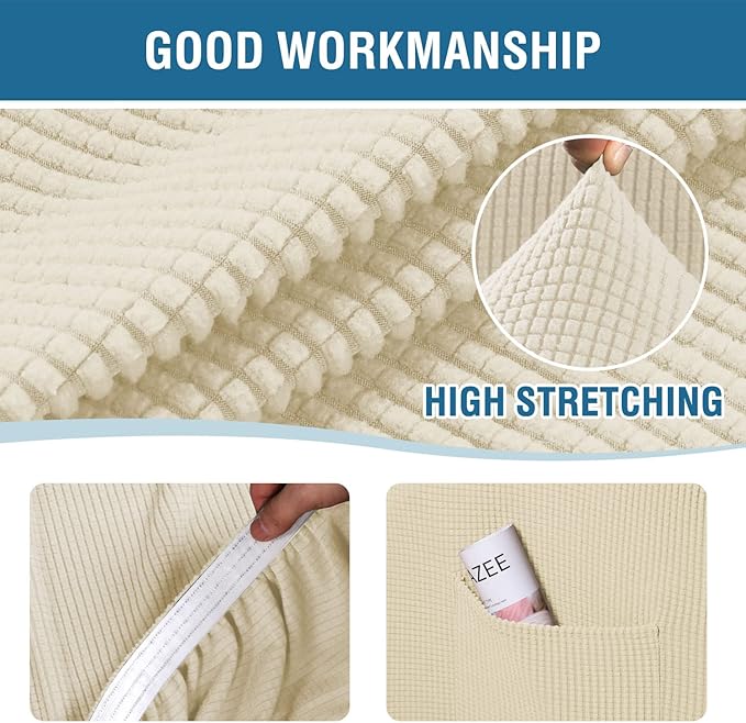 H.VERSAILTEX Multi-Pieces Sofa Covers Stretch Couch Covers Form Fitted Seats and Back Cushions Covers (3 Seat Covers Plus 3 Back Cusion Covers, Bonus 2 Armrest Covers), Natural