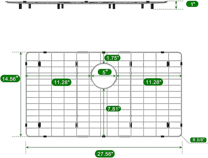 Stainless Steel Sink Protector 27-9/16" x 14-9/16" with Rear Drain, Metal Sink Rack for Bottom of Sink, Kitchen Sink Grate and Sink Protectors with Sink Strainer (27-9/16" x 14-9/16" - Rear Drain)