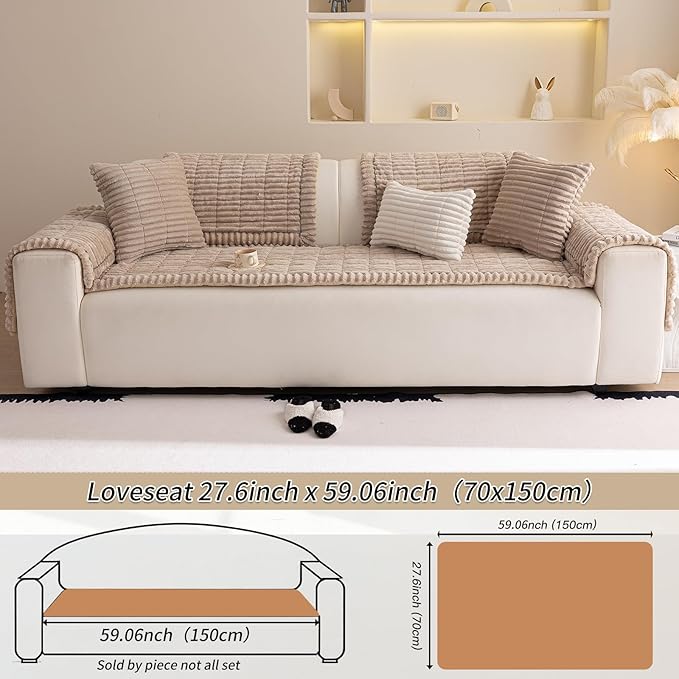Couch Cover for Dogs Washable,Non Slip Fuzzy Durable Couch Covers for 3 Cushion Sofa Pet Friendly Sofa Cover Dog Thick Soft Slipcovers Protector Couches Mat Bed (Brown, 27.6" x 59"/70 x 150cm)