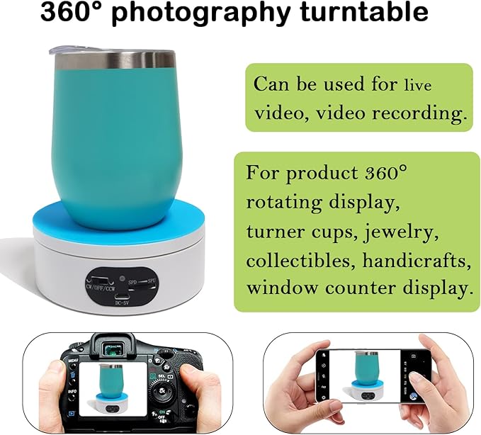 YVV Rotating Display Stand, 360 Degree Motorized Rotating Turntable, Adjustable Speed Rotating Display Stand, Electric Spinner for Photography Products Shows, Turner for Tumblers Display Base, White