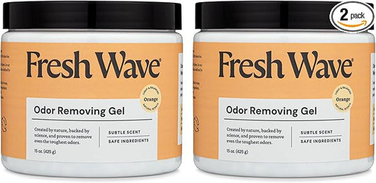 Fresh Wave Orange Odor Removing Gel, 15 oz., Pack of 2 | Odor Absorbers for Home | Safer Odor Relief | Natural Plant-Based Odor Eliminator | Every 15 oz. lasts 30-60 Days | For Cooking, Trash & Pets