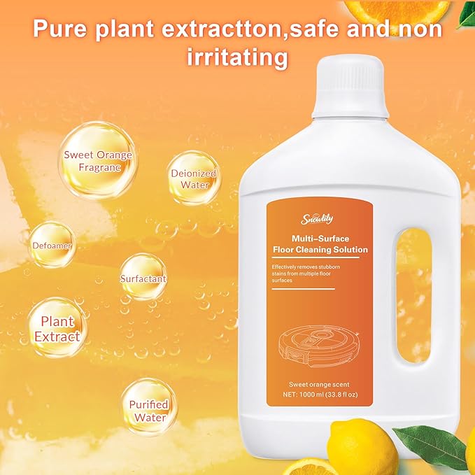 Snowlily 1000ML Floor Cleaning Solution, Residue & Streak Free, Low Foam Floor Cleaner for Mopping, for Robot Vacuum Mops & Wet Dry Vacuum Cleaners, Orange Scent