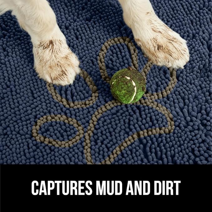 GORILLA GRIP SoakSTOPPER Dog Door Mat, 36x24 Machine Washable Rug Absorbent Doormat Captures Moisture Mud Dirt, Quick Dry Soft Chenille Entryway Rugs Indoor Entrance Mats for Dog Paws, Navy