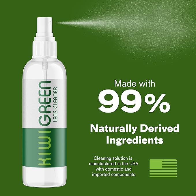 Kiwi Green Eyeglass Lens Cleaner Spray Kit | 3X Lens Cleaner + 3X Microfiber Cloth | Alcohol Free Eyeglasses, Screen Cleaning Kit | USA Made (6 Piece Set)