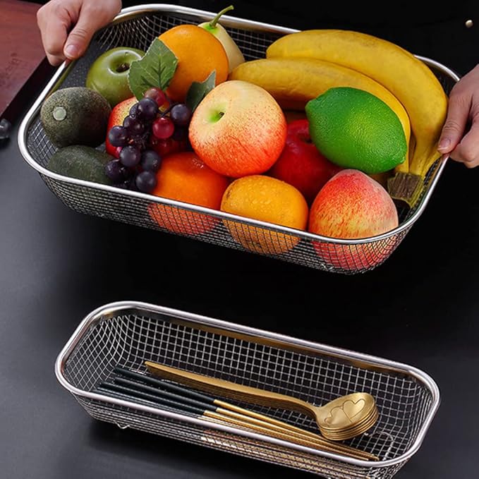 Food Strainers Flour Sifter Stainless Steel Colander Strainer Metal Mesh Vegetable Fruit Colander Kitchen Food Washing Basket Drain Bowls for Home Restaurant Sink Basket