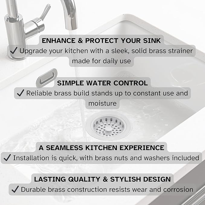 Westbrass R214-50 3-1/2-Inch Large Post Style Kitchen Sink Basket Strainer, Powder Coat White