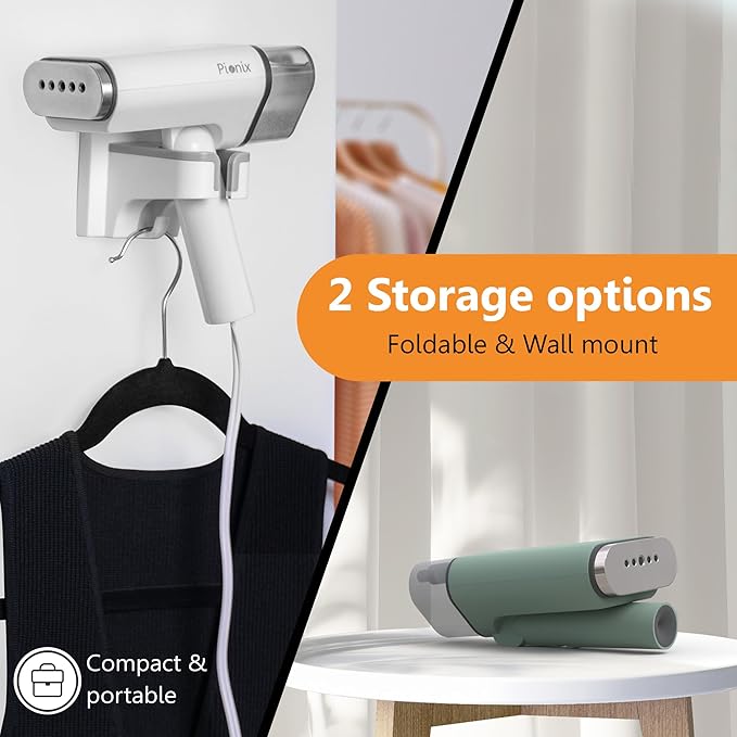 Pionix Handheld Garment Steamer - Foldable Handheld Steamer Clothes, 2-in-1 Horizontal & Vertical Fabric Steamer, Portable Hand Held Steamers for Clothes, 1000W Steam Press for Home & Travel -Green