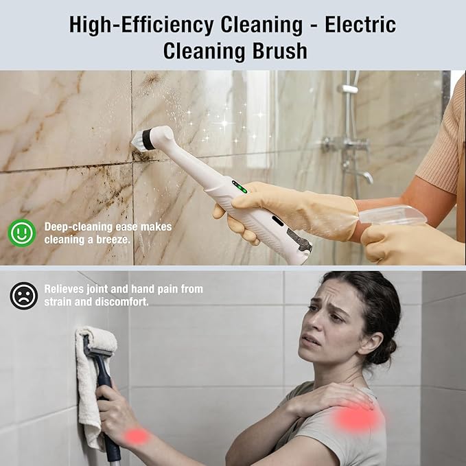 Electric Spin Scrubber Rechargeable Waterproof - 5 Powerful Cleaning Brush Heads for Various Scenarios, Specifically Designed for Tile Grout Lines, Tile Surfaces, Corners, and Crevices