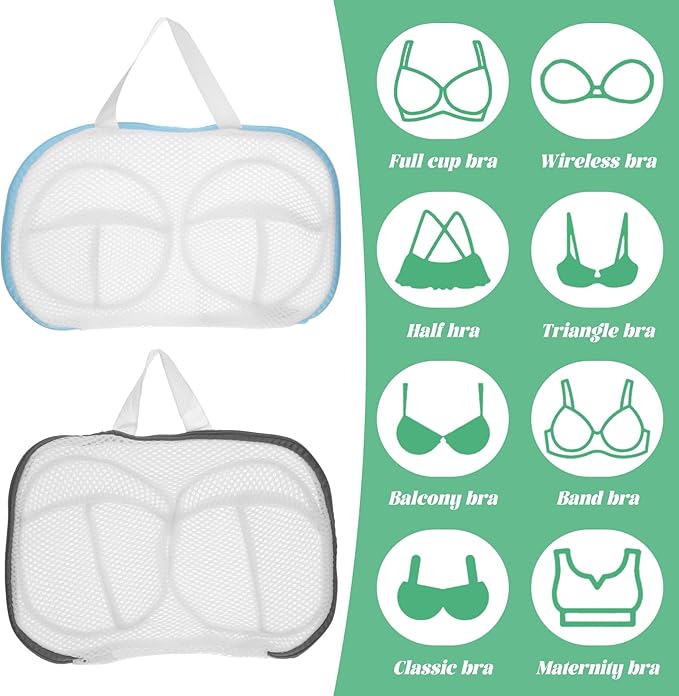TIESOME 2 Pcs Bra Washing Bags for Laundry, Bag to Wash Bras in Washing Machine with Zipper, Reusable Bra Laundry Protector for Delicates, 28x19.5cm Polyester Mesh