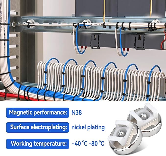 Magnetic Cable Zip Tie Mounts 18 lbs Cable Holders 18 lbs Pull Force Wire Management (16mm 30Pcs)