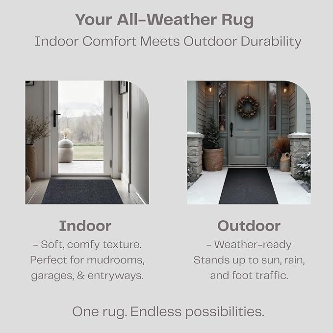iCustomRug Ribbed Hallway Runner – 3'x10' Black, Indoor/Outdoor, Non-Slip TPR Rubber Backing, Low-Profile All-Weather Carpet, Non-Shedding & Easy Care, Utility Rug Ideal for High Traffic Areas