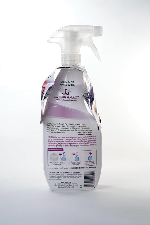 Jackson Galaxy: Stain & Odor Remover - Pet Urine Remover - 23 oz Bottle - 2 Fill Tablets Included - Eliminates Pet Stains & Odors Quickly - Works On Multiple Surfaces - Non-Toxic Formula