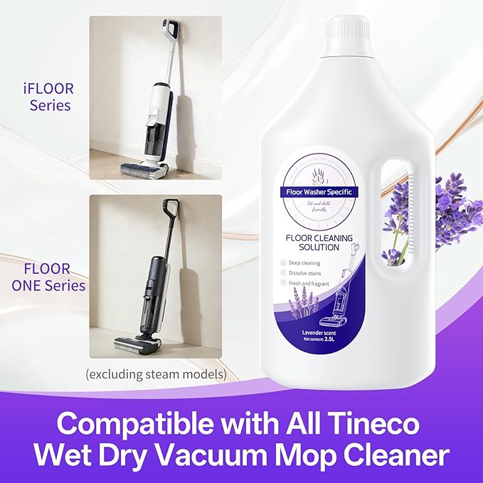 Floor Cleaner Compatible with Tineco Cleaning Solution, Suitable with All Robotic Vacuum Mop and Cordless Wet/Dry Vacuum Mop Cleaner, Multi-Surface Deodorizing & Cleaning Solution (2.5 L, Lavender)