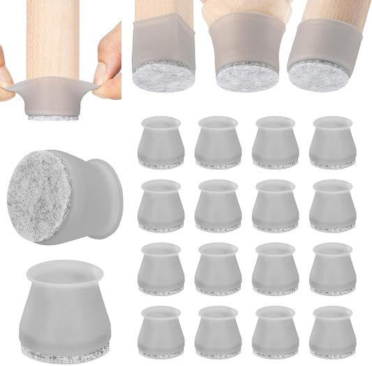 Aneaseit Chair Leg Floor Protectors - 16 pcs Gray - Felt Bottom Silicone Pads for Hardwood Floors & Furniture Feet - Rubber Caps for Chairs - Medium