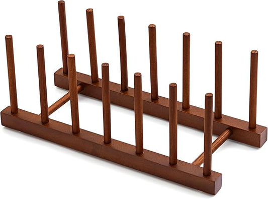 HBlife 6 Slots Teak Dish Plate Bowl Cup Book Pot Lid Cutting Board Drying Rack Stand Drainer Storage Holder Organizer Kitchen Cabinet（Keep Dry）
