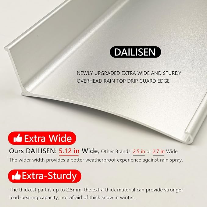 Heavy-Duty 5.12" W 55.1" L Door Rain Drip Guard Overhead,Aluminum Drip Cap for Exterior Doors Window Top,Rain Drip Edge Flashing,Water Deflector,Rain Diverter,Anodized Silver 1PCS