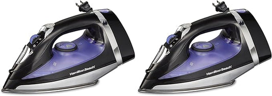 Hamilton Beach Steam Iron for Clothes & Garment Steamer with Smooth Press Stainless Steel Soleplate,1200 Watts,8’ Retractable Cord,Black (14214),(Pack of 2)