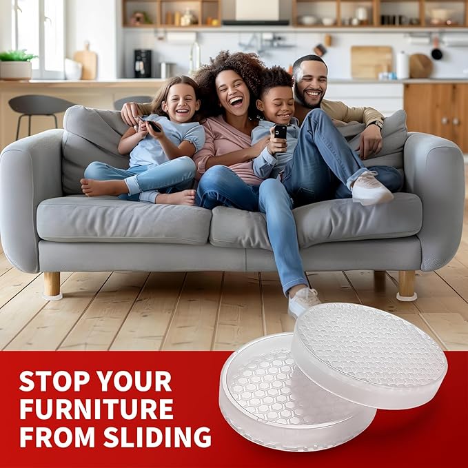 Ezprotekt Non Slip Furniture Pads, 8 Pcs 2.5" Anti Skid Rubber Caster Cups, Round Furniture Coasters for Hardwoods Floors, Anti-Slip Grippers, Furniture Stoppers to Prevent Sliding (Clear)