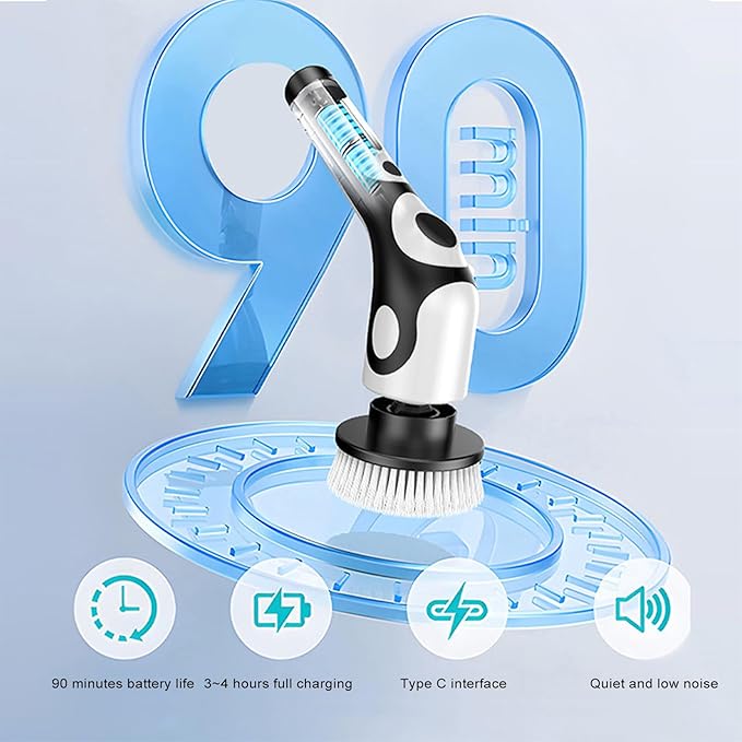 Multi-Functional Electric Spin Scrubber, New Cordless 2 Speed Cleaning Brush Bathroom Scrubber, IPX7 Waterproof Shower Scrubber with 9 Brush Heads, Extendable Long Handle