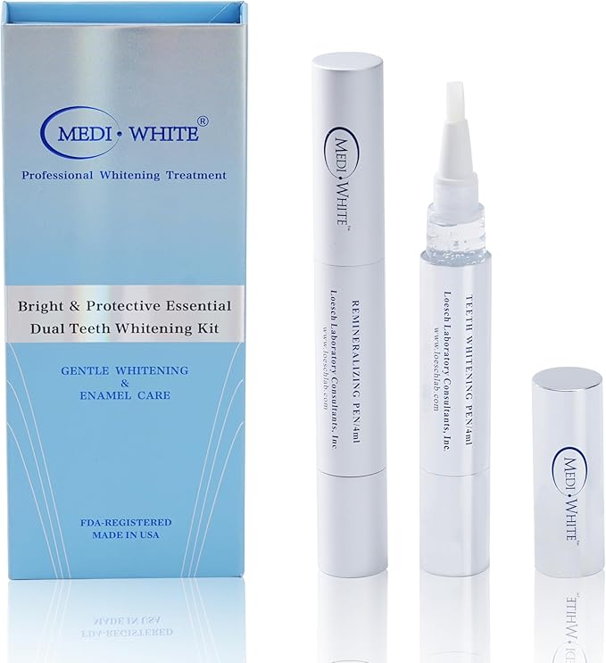 Bright & Protective Teeth Whitening Kit with Whitener Pen & Remineralization Gel Pen for Sensitive Teeth, On-The-go whitening Applicator, Whitening Pen for Stain Removal, Travel-Friendly