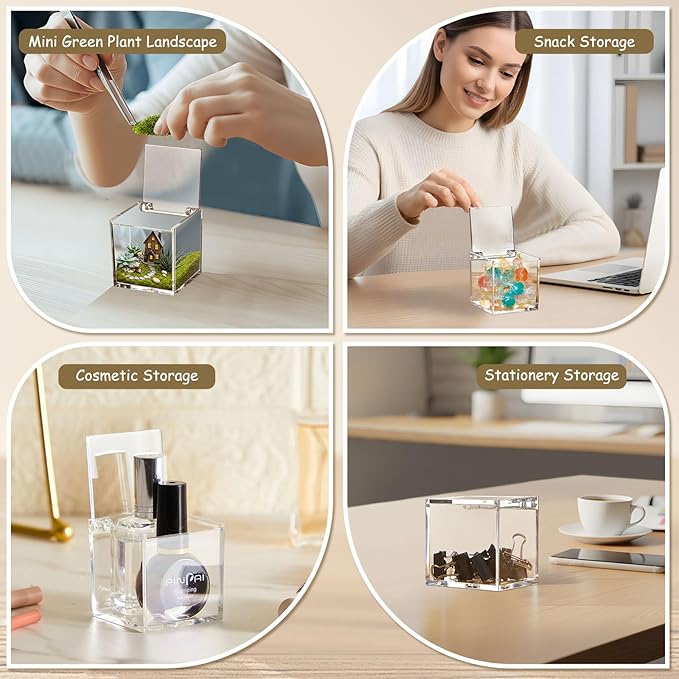 Blulu 8 Pcs Clear Acrylic Box with Lid Plastic Jewelry Mini Storage Box Mini Cube Containers for Candy and Tiny Jewelry Easter Party Favor(1.97 x 1.97 x 1.97 Inch,Flip Style)