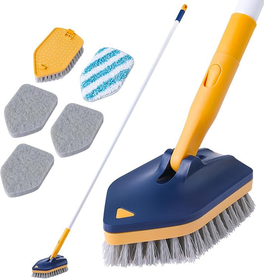 BOOMJOY Tub Scrubber with Long Handle, 58" Extendable 3 in 1 Tub Cleaner Brush with Long Handle, No Scratch Shower Cleaning Brush for Bathtub, Bathroom Ceilings, Toilet, Kitchen, Floor