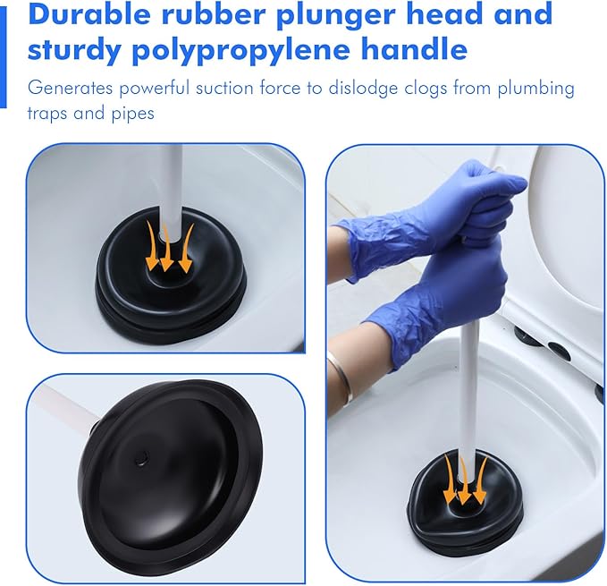 48 Pack Toilet Plungers Bulk with 19.7 Inch Long Handle Force Suction Cup Rubber Plunger for Bathroom to Fix Clogged Toilets Drains (Black)