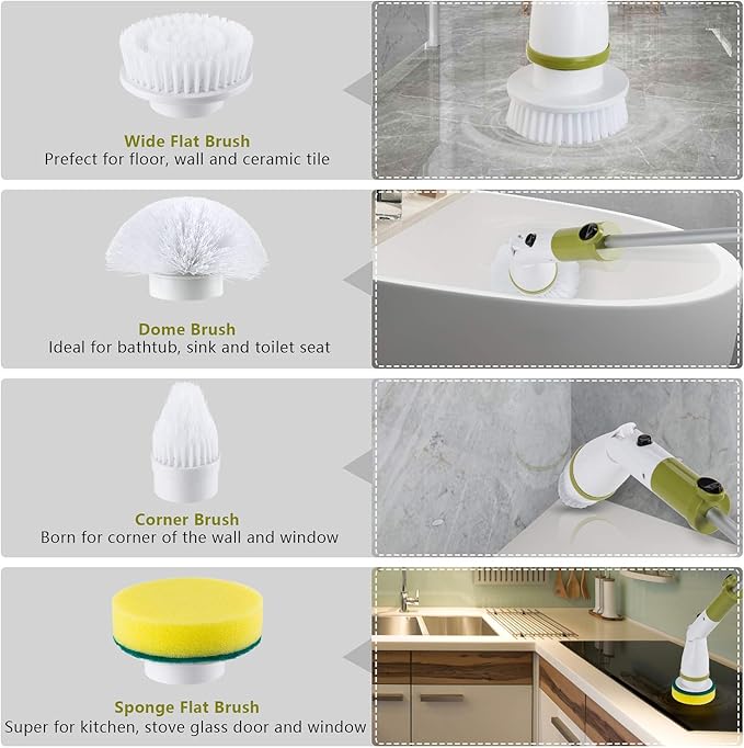 Electric Spin Scrubber Upgraded Power Scrubber 360 Cordless Tub and Tile Scrubber with 4 Replaceable Shower Scrubber Brush Heads, 1 Extension Arm for Cleaning Bathroom, Floor, Wall, Kitchen, Tub, Tile