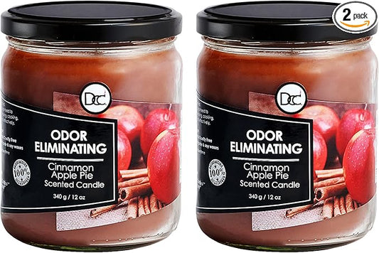Cinnamon Apple Pie Two Pack Odor Eliminating Highly Fragranced Candle - Eliminates 95% of Pet, Smoke, Food, and Other Smells Quickly - Up to 80 Hour Burn time - 12 Ounce Premium Soy Blend