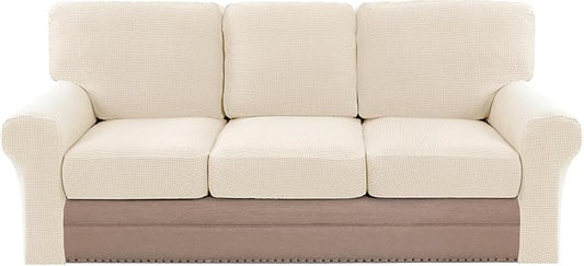 H.VERSAILTEX Multi-Pieces Sofa Covers Stretch Couch Covers Form Fitted Seats and Back Cushions Covers (3 Seat Covers Plus 3 Back Cusion Covers, Bonus 2 Armrest Covers), Cream