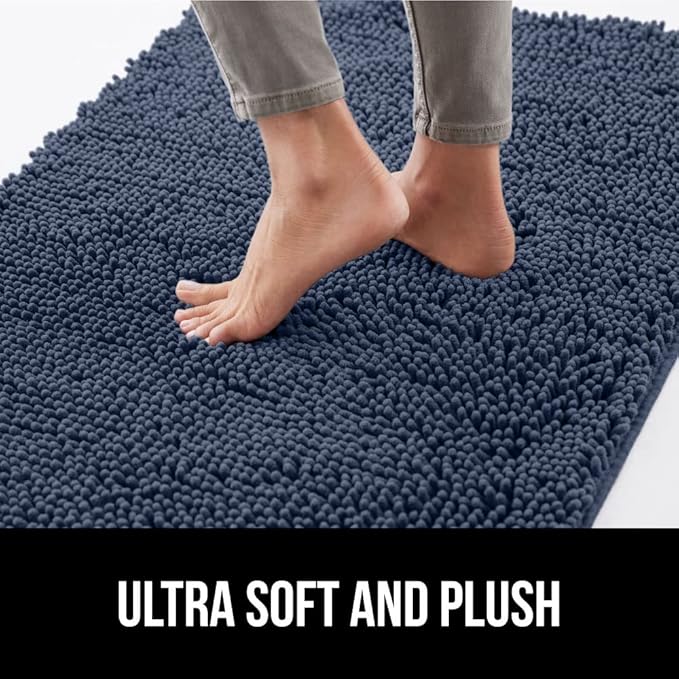 GORILLA GRIP SoakSTOPPER Dog Door Mat, 60x36 Machine Washable Rug Absorbent Doormat Captures Moisture Mud Dirt, Quick Dry Soft Chenille Entryway Rugs Indoor Entrance Mats for Dog Paws, Navy Blue
