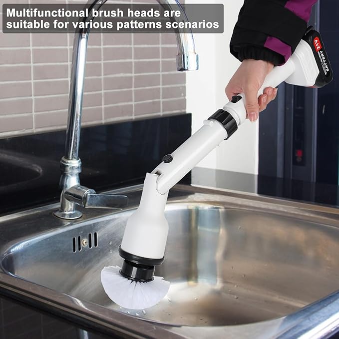 Electric Spin Scrubber,Cordless Cleaning Brush,Shower Scrubber with 2 Batteries & 1 Charger, 4 Replacement Brush Heads, Telescopic Rod Electric Scrubber for Bathroom Tub Tile Floor Spin S