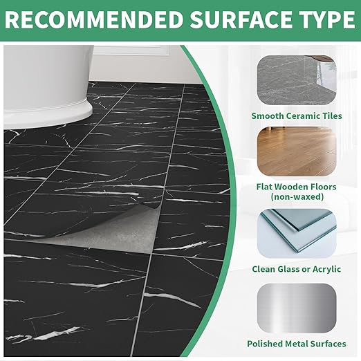 40-Pack Peel and Stick Floor Tiles Vinyl Floor 12 x 12 inch Self Adhesive Waterproof Flooring Planks DIY for Bathroom, Kitchen, Living Room, RV, Cover 40 Sq. Ft, Black Vein Marble