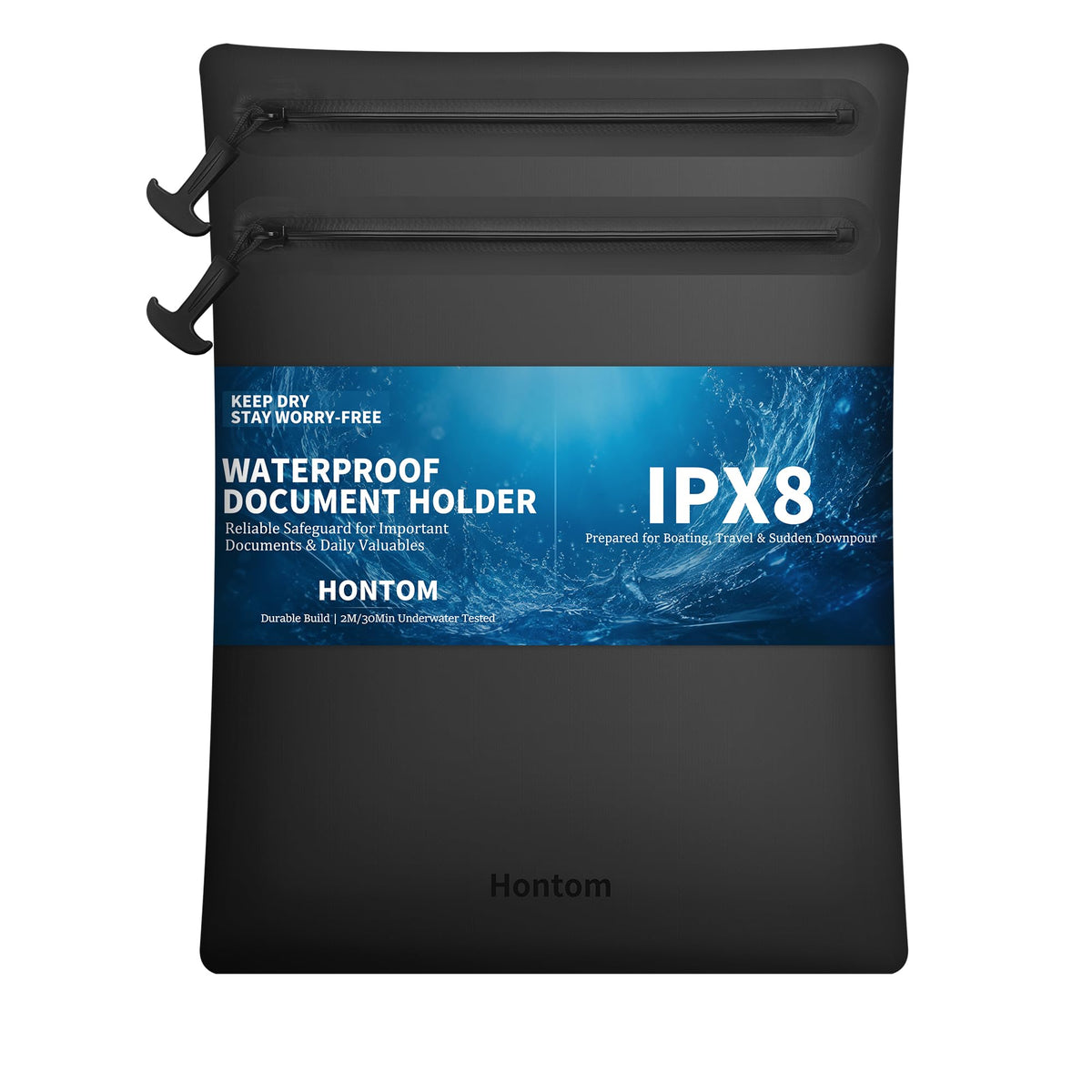 IPX8 Waterproof Boat Document Holder with 2-Pockets, 15.3"x11.8" - Image 1