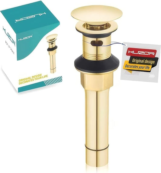 Gold Pop Up Bathroom Sink Drain with Overflow - Fits 1-5/8" to 2" Holes, 304 Stainless Steel for Vanity/Vessel Sink