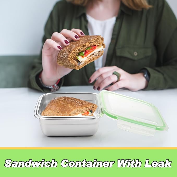 2 Pack Stainless Steel Sandwich Containers with Lids 25. 4 oz Metal Food Container for Lunch Boxes with Airtight Silicone Seal for Sandwiches and Snacks