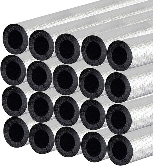 3/5 " ID Pipe Insulation Foam Tube Self Adhesive 16 " L Peel and Stick Pipe Insulation Foam Wrap Aluminum Foil Pipe Covers for Spigot, Winter Outside Pipes, Sprinkler 20 PC