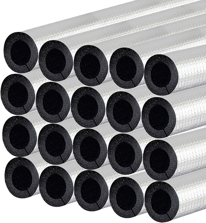 3/5'' ID Pipe Insulation Foam Tube Heat Tape for Water Pipes Self Adhesive 20PC Insulation Foam Wrap Aluminum Foil Pipe Covers for Spigot, Winter Outside Pipes, Sprinkler (Black)