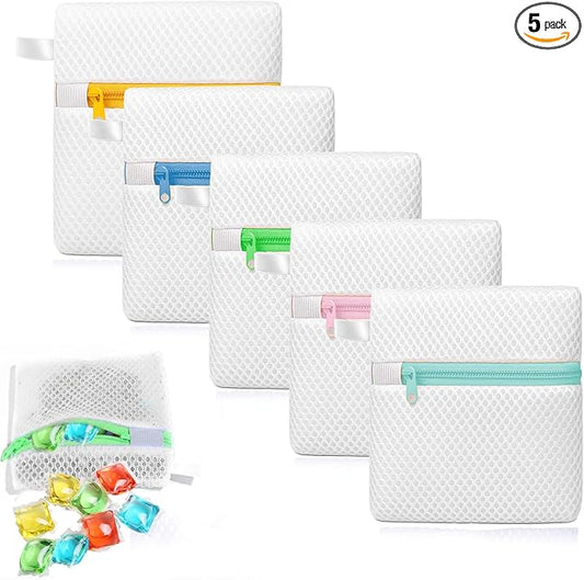 5PCS Laundry Pod Anti-Sticking Bag, Mini Mesh Washing Net, Laundry Pods Dissolution Protection Bag, Washing Pods Storage, 5 Colors