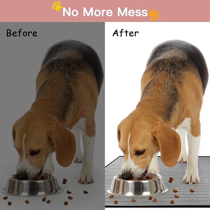 Largest Dog Food Mat, 39.5"x29.5" Silicone Dog and Cat Mat for Food and Water Bowls, Thinken Waterproof Non-Slip XXXL Pet Feeding Mat for Floors (Light Gray)